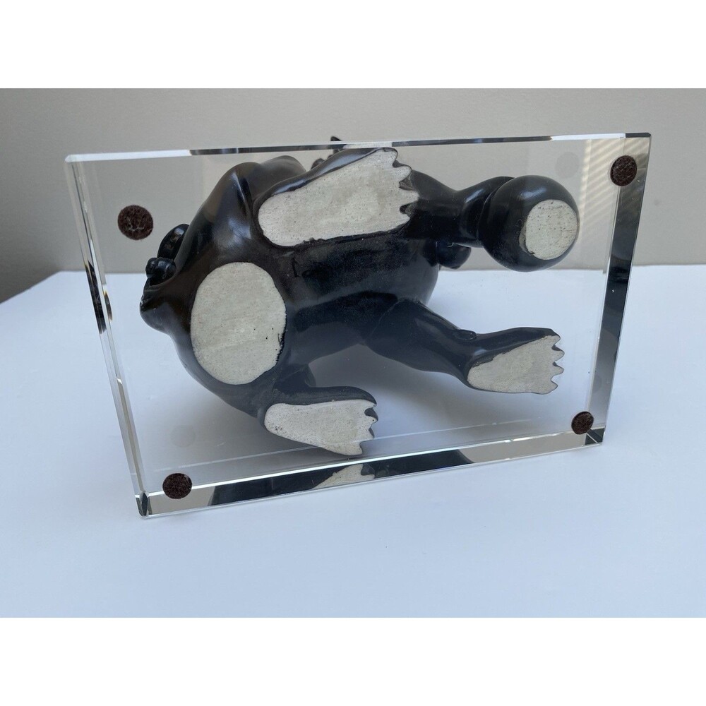 Modern Black Heavy Ceramic Chinese Foo Dog on Large Lucite Base Statue / Bookend - Picture 9 of 10